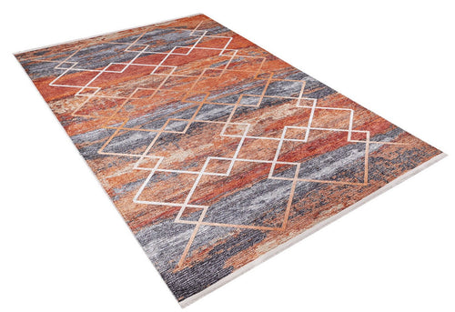 Orange Geometric Area Rug - Digital Print Rug | Non Slip, Antibacterial Floor Mat