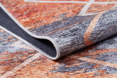 Orange Geometric Area Rug - Digital Print Rug | Non Slip, Antibacterial Floor Mat