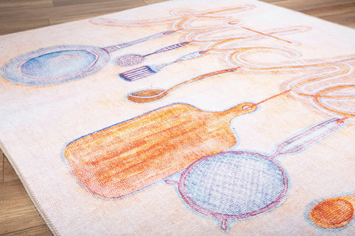 Digital Print Area Rug - Beige Cotton Washable Non Slip Microfiber Carpet