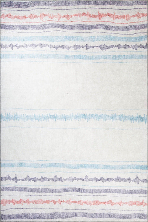 White Striped Area Rug – Soft Microfiber Carpet | Washable Non Slip Cotton