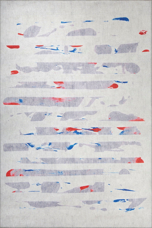 Grey Striped Area Rug - Washable Non Slip Cotton Microfiber Floor Rug