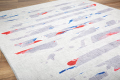 Grey Striped Area Rug - Washable Non Slip Cotton Microfiber Floor Rug