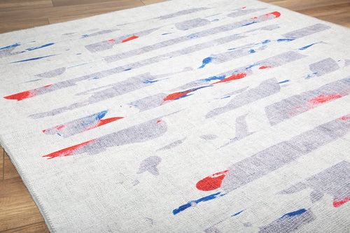 Grey Striped Area Rug - Washable Non Slip Cotton Microfiber Floor Rug