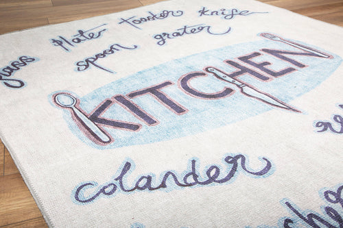 Digital Print Area Rug - White Cotton Washable Non Slip Decorative Carpet