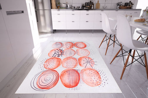 Carleville White Circles Cotton Digital Print Area Rug