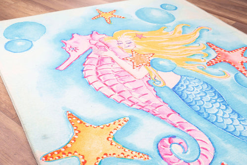 Kids Digital Print Rug – Washable Non Slip Blue Polyester Yarn Soft Microfiber Carpet