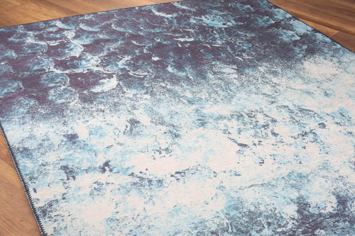 Modern Cotton Area Rug – Washable Non Slip Blue Soft Microfiber Carpet