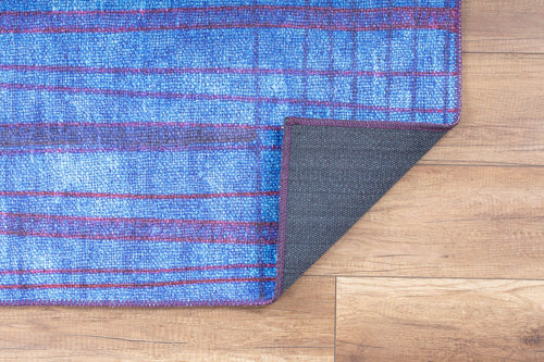 Blue Striped Area Rug – Washable Non Slip Soft Microfiber Carpet for Living Room
