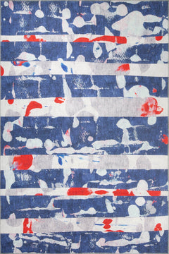 Modern Cotton Area Rug – Washable Non Slip Blue Microfiber Carpet for Living Room