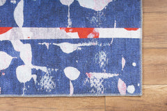 Modern Cotton Area Rug – Washable Non Slip Blue Microfiber Carpet for Living Room