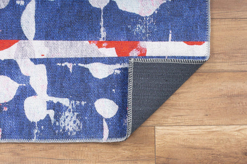 Modern Cotton Area Rug – Washable Non Slip Blue Microfiber Carpet for Living Room