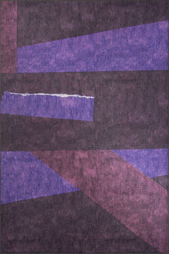 Purple Geometric Area Rug – Heavy Thick Polyester Yarn Carpet with Washable Non Slip