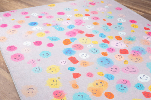 Kids Digital Print Rug - Washable Non Slip Grey Cotton Microfiber Carpet