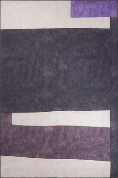 Purple Geometric Area Rug - Washable Non Slip Cotton Area Rug with Soft Microfiber