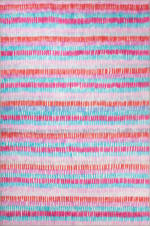 Pink Striped Area Rug - Washable Non Slip Cotton Microfiber Floor Covering