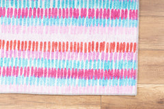 Pink Striped Area Rug - Washable Non Slip Cotton Microfiber Floor Covering