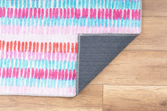 Pink Striped Area Rug - Washable Non Slip Cotton Microfiber Floor Covering
