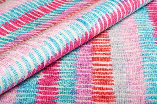 Pink Striped Area Rug - Washable Non Slip Cotton Microfiber Floor Covering
