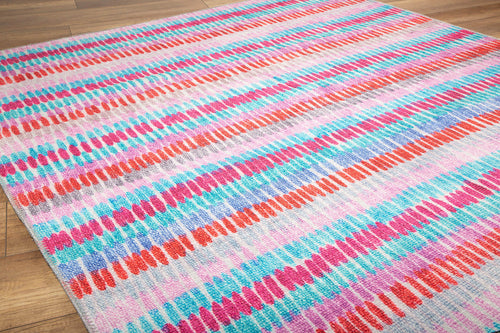Pink Striped Area Rug - Washable Non Slip Cotton Microfiber Floor Covering
