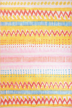 Digital Print Area Rug - Yellow Geometric Cotton Washable Non Slip Carpet