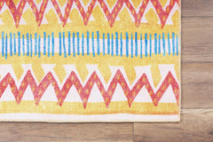 Digital Print Area Rug - Yellow Geometric Cotton Washable Non Slip Carpet