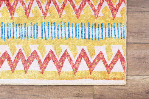 Digital Print Area Rug - Yellow Geometric Cotton Washable Non Slip Carpet