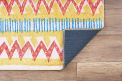 Digital Print Area Rug - Yellow Geometric Cotton Washable Non Slip Carpet