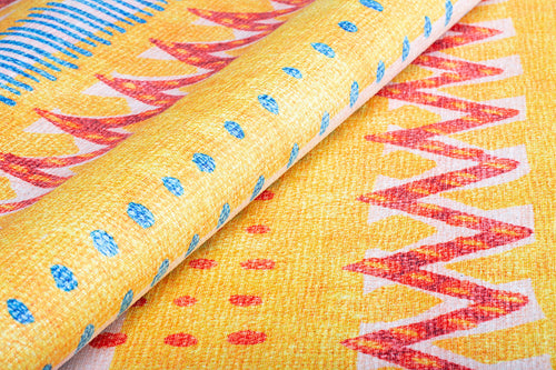 Digital Print Area Rug - Yellow Geometric Cotton Washable Non Slip Carpet