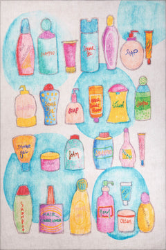 Digital Print Area Rug - Washable Non Slip Cotton White Floor Carpet