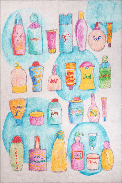 Digital Print Area Rug - Washable Non Slip Cotton White Floor Carpet