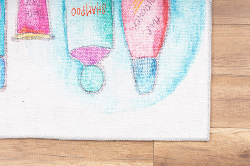 Digital Print Area Rug - Washable Non Slip Cotton White Floor Carpet