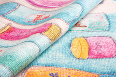 Digital Print Area Rug - Washable Non Slip Cotton White Floor Carpet