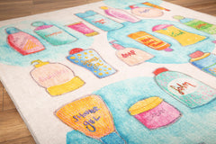 Digital Print Area Rug - Washable Non Slip Cotton White Floor Carpet