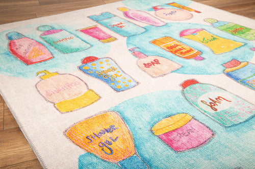 Digital Print Area Rug - Washable Non Slip Cotton White Floor Carpet