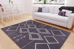 Geometric Cotton Area Rug – Washable Non Slip Anthracite Carpet with Soft Microfiber