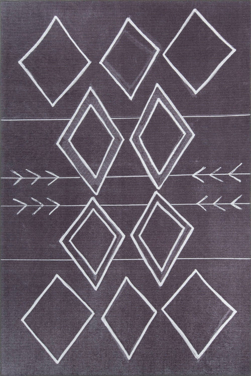 Geometric Cotton Area Rug – Washable Non Slip Anthracite Carpet with Soft Microfiber