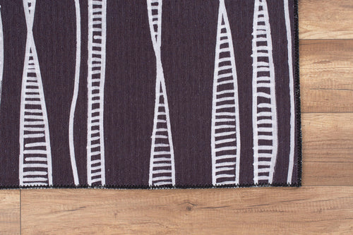 Digital Print Area Rug - Washable Non Slip Anthracite Striped Cotton Rug