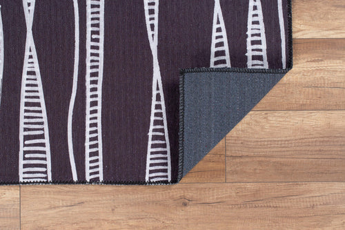 Digital Print Area Rug - Washable Non Slip Anthracite Striped Cotton Rug
