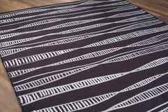 Digital Print Area Rug - Washable Non Slip Anthracite Striped Cotton Rug