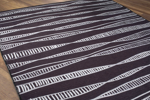 Digital Print Area Rug - Washable Non Slip Anthracite Striped Cotton Rug