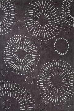 Digital Print Area Rug - Black Circle Cotton Washable Non Slip Carpet