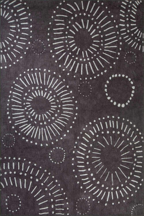 Digital Print Area Rug - Black Circle Cotton Washable Non Slip Carpet