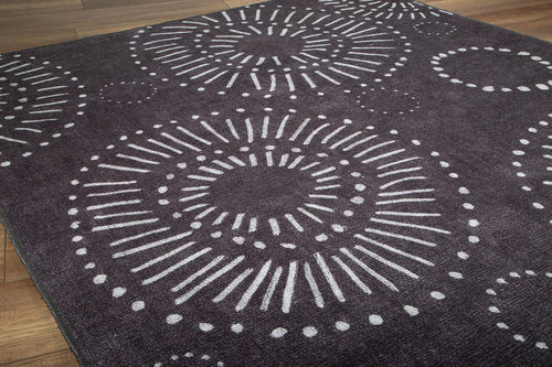 Digital Print Area Rug - Black Circle Cotton Washable Non Slip Carpet