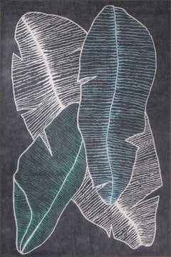 Digital Print Area Rug – Anthracite Striped Cotton Washable Non Slip Carpet