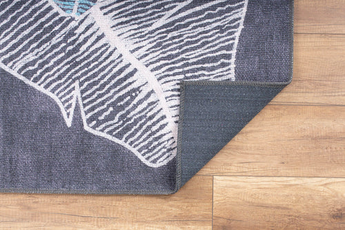 Digital Print Area Rug – Anthracite Striped Cotton Washable Non Slip Carpet