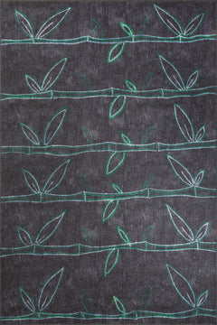 Digital Print Area Rug - Black Floral Cotton Washable Non Slip Rug with High Resolution Print