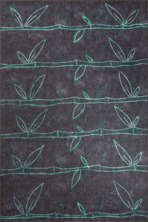 Digital Print Area Rug - Black Floral Cotton Washable Non Slip Rug with High Resolution Print