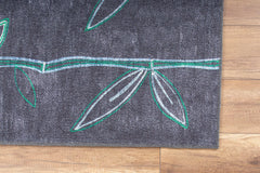 Digital Print Area Rug - Black Floral Cotton Washable Non Slip Rug with High Resolution Print