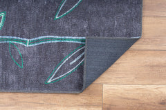 Digital Print Area Rug - Black Floral Cotton Washable Non Slip Rug with High Resolution Print