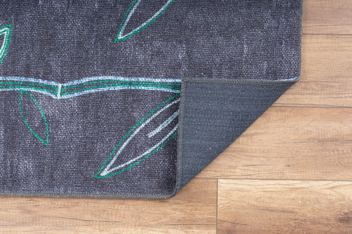 Digital Print Area Rug - Black Floral Cotton Washable Non Slip Rug with High Resolution Print